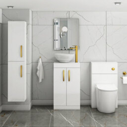 Royal Bathrooms 500mm Floor Standing Vanity Unit 2 Door Gloss White & Countertop Basin - Breeze With Brushed Brass Handle - thumbnail 2