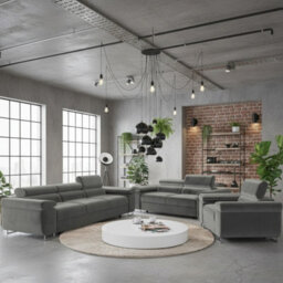 Torezio 3 2 1 Living Room Sofa Set Chipboard Frame Hr Foam Wavy Spring Wooden Frame Adjustable Headrests Grey