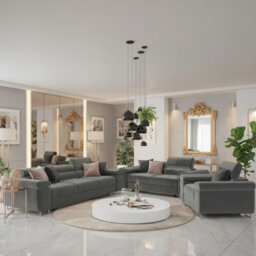 Torezio 3 2 1 Living Room Sofa Set Chipboard Frame Hr Foam Wavy Spring Wooden Frame Adjustable Headrests Grey - thumbnail 2