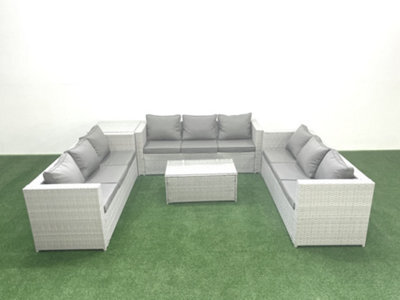Fimous Rattan Garden Outdoor Furniture Set 9 Seater Garden Sofa Coffee Table Set Side Table Light Grey - image 1