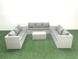 Fimous Rattan Garden Outdoor Furniture Set 9 Seater Garden Sofa Coffee Table Set Side Table Light Grey - thumbnail 1