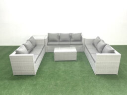 Fimous Rattan Garden Outdoor Furniture Set 9 Seater Garden Sofa Coffee Table Set Side Table Light Grey - thumbnail 2