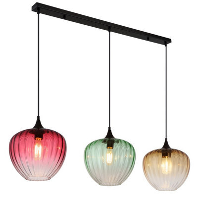 Luminosa Lighting Luminosa Solveig Bar Pendant Ceiling Light Matt Black, Red Green Amber Shade, 3X E27 - image 1