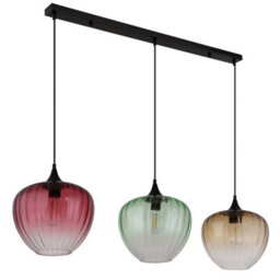 Luminosa Lighting Luminosa Solveig Bar Pendant Ceiling Light Matt Black, Red Green Amber Shade, 3X E27 - thumbnail 3