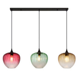 Luminosa Lighting Luminosa Solveig Bar Pendant Ceiling Light Matt Black, Red Green Amber Shade, 3X E27 - thumbnail 4