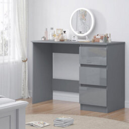 Fwstyle High Gloss Grey Dressing Table Desk With 3 Large Drawers