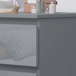 Fwstyle High Gloss Grey Dressing Table Desk With 3 Large Drawers - thumbnail 3
