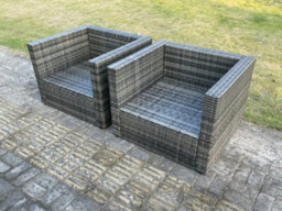 Fimous 2 Pc Outdoor Rattan Single Sofa Chair Garden Furniture With Seat And Back Cushion Dark Grey Mixed - thumbnail 4