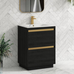 Royal Bathrooms Orion 600mm Floor Standing Bathroom Vanity Unit 2 Drawer Hale Black With Carrara White Basin & Black Accent Trim - thumbnail 6