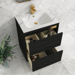 Royal Bathrooms Orion 600mm Floor Standing Bathroom Vanity Unit 2 Drawer Hale Black With Carrara White Basin & Black Accent Trim - thumbnail 5