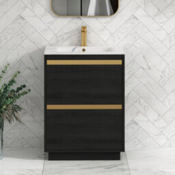 Royal Bathrooms Orion 600mm Floor Standing Bathroom Vanity Unit 2 Drawer Hale Black With Carrara White Basin & Black Accent Trim