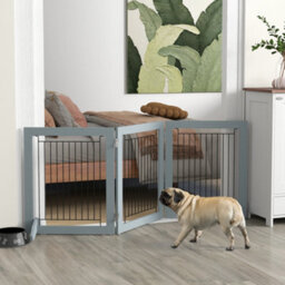 Pawhut Foldable Wooden Pet Gate W/ 3 Panels 2 Support Feet For Small Dogs