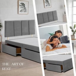 Grey Plush Fabric 3Ft Single Bed Frame With 20 Inch Vertical Line Headboard And 2 Drawers - thumbnail 3