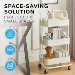 House Of Home 3 Tier Storage Cart Trolley On Wheels Home Kitchen Office Bath-Bedroom Organiser White - thumbnail 3