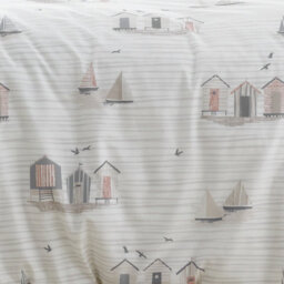 Fusion Beach Huts Summer Seaside Print Natural Duvet Cover Set - thumbnail 3