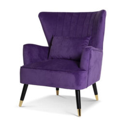 Velvet Purple Camila Accent Wingback Chair With Footstool - thumbnail 4