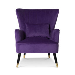 Velvet Purple Camila Accent Wingback Chair With Footstool - thumbnail 5