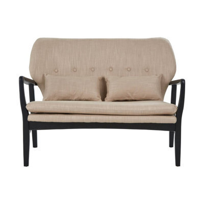 Orsina 2 Seat Beige Sofa With Black Wood Frame, Comfy Padded Fabric Seat, Easy To Clean Large Sofa - image 1