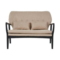Orsina 2 Seat Beige Sofa With Black Wood Frame, Comfy Padded Fabric Seat, Easy To Clean Large Sofa - thumbnail 1