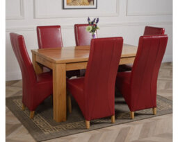 That's Furniture Dakota 152 X 87 Cm Chunky Medium Oak Dining Table And 6 Chairs Dining Set With Lola Burgundy Leather Chairs - thumbnail 3