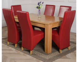 That's Furniture Dakota 152 X 87 Cm Chunky Medium Oak Dining Table And 6 Chairs Dining Set With Lola Burgundy Leather Chairs - thumbnail 1