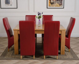That's Furniture Dakota 152 X 87 Cm Chunky Medium Oak Dining Table And 6 Chairs Dining Set With Lola Burgundy Leather Chairs - thumbnail 2