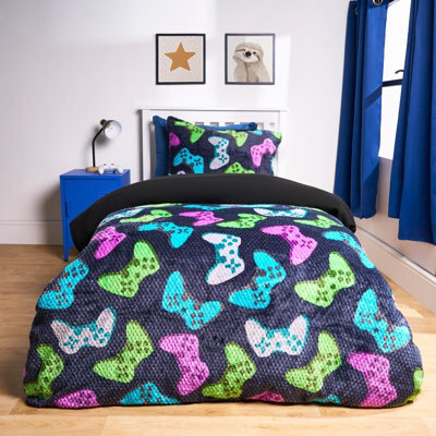 OHS Gaming Waffle Sherpa Fleece Reversible Duvet Cover Bedding Set, Double - image 1