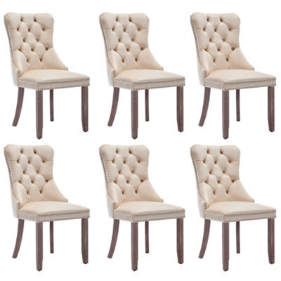 Abrihome Modern Set Of 6 Upholstered Velvet Dining Chairs, Button Tufted Kitchen Lounge Chairs With Solid Wood Legs, For Dining Room, Beige - image 1