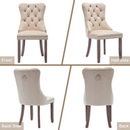 Abrihome Modern Set Of 6 Upholstered Velvet Dining Chairs, Button Tufted Kitchen Lounge Chairs With Solid Wood Legs, For Dining Room, Beige - thumbnail 4