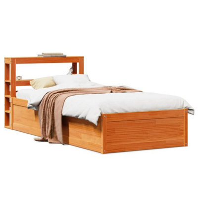 Berkfield Bed Frame With Headboard Wax Brown 75X190 Cm Small Single Solid Wood Pine - image 1