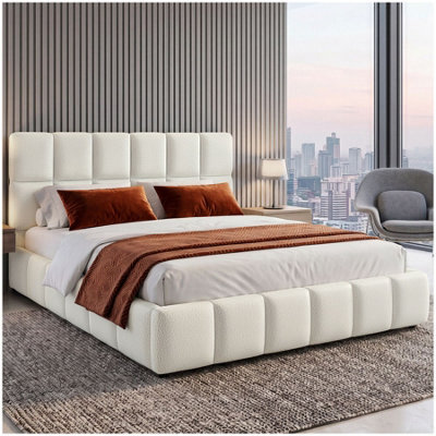 Tectake Upholstered Bed Set With Mattress, 2 Firmness Levels, 250 Kg 180 X 200 Cm -  30 Cm -  Teddy Cream - image 1
