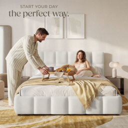Tectake Upholstered Bed Set With Mattress, 2 Firmness Levels, 250 Kg 180 X 200 Cm -  30 Cm -  Teddy Cream - thumbnail 9