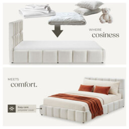 Tectake Upholstered Bed Set With Mattress, 2 Firmness Levels, 250 Kg 180 X 200 Cm -  30 Cm -  Teddy Cream - thumbnail 8
