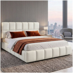 Tectake Upholstered Bed Set With Mattress, 2 Firmness Levels, 250 Kg 180 X 200 Cm -  30 Cm -  Teddy Cream - thumbnail 1