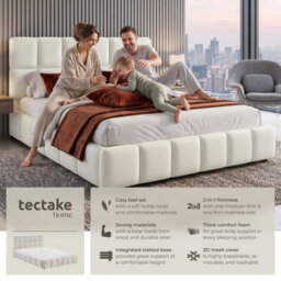 Tectake Upholstered Bed Set With Mattress, 2 Firmness Levels, 250 Kg 180 X 200 Cm -  30 Cm -  Teddy Cream - thumbnail 2