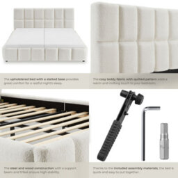 Tectake Upholstered Bed Set With Mattress, 2 Firmness Levels, 250 Kg 180 X 200 Cm -  30 Cm -  Teddy Cream - thumbnail 5