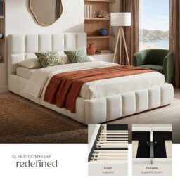 Tectake Upholstered Bed Set With Mattress, 2 Firmness Levels, 250 Kg 180 X 200 Cm -  30 Cm -  Teddy Cream - thumbnail 7