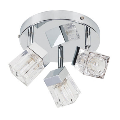 Valuelights Ritz Ice Cube Chrome Ip44 Bathroom 3 Way Flush Ceiling Light With Led Bulbs - image 1