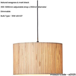 Loops Hanging Ceiling Pendant Light - Natural Seagrass & Matt Black - 10W Led E27 - thumbnail 2