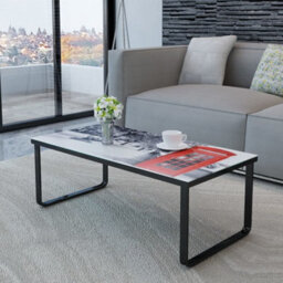 Berkfield Modern Coffee Table With Telephone Booth Printing Glass Top - thumbnail 6