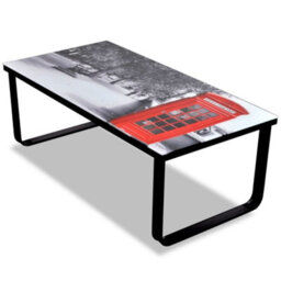 Berkfield Modern Coffee Table With Telephone Booth Printing Glass Top - thumbnail 2