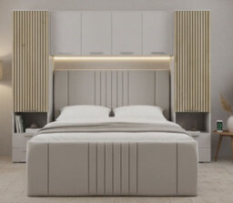 Amos Mann Furniture Milano Cashmere Taupe And Slatted Oak Effect Overbed Storage Unit With Wardrobes - thumbnail 4