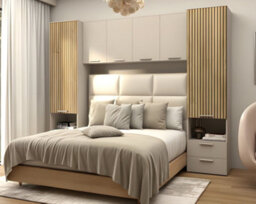 Amos Mann Furniture Milano Cashmere Taupe And Slatted Oak Effect Overbed Storage Unit With Wardrobes - thumbnail 1