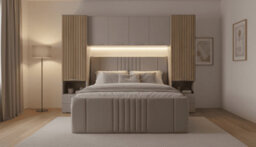 Amos Mann Furniture Milano Cashmere Taupe And Slatted Oak Effect Overbed Storage Unit With Wardrobes - thumbnail 2