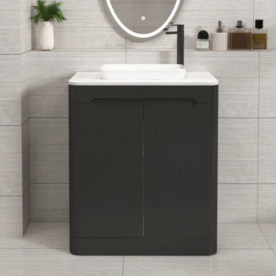 Royal Bathrooms Venice 700mm Matt Nocturne Black Freestanding Bathroom Countertop Vanity Unit 2 Door With Qubix Basin - image 1