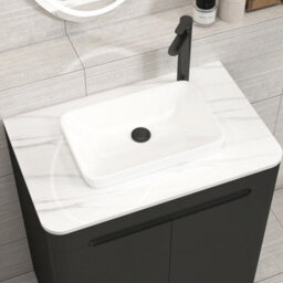 Royal Bathrooms Venice 700mm Matt Nocturne Black Freestanding Bathroom Countertop Vanity Unit 2 Door With Qubix Basin - thumbnail 6