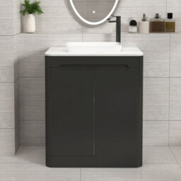 Royal Bathrooms Venice 700mm Matt Nocturne Black Freestanding Bathroom Countertop Vanity Unit 2 Door With Qubix Basin - thumbnail 1