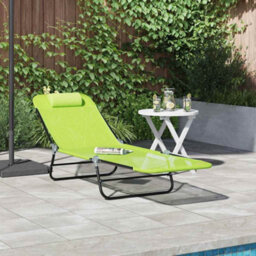 Berkfield Folding Sun Lounger With Headrest Green Textilene