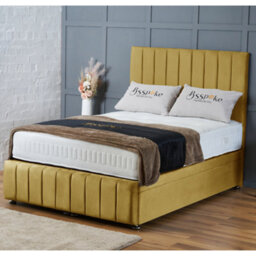 Bsspoke Ottoman Bed Divan End Lift Up Storage Mustard Velvet With 10Inch Mattress 54Inch Panel Headboard & Footboard All Sizes - thumbnail 1