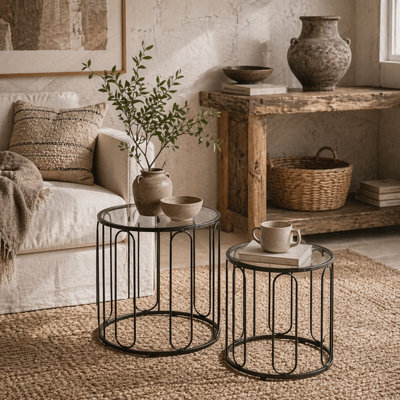 Wyld Haus Roro Metal Black Set Of 2 Elliptical Cut-Out Nesting Tables - Matt Black. - image 1